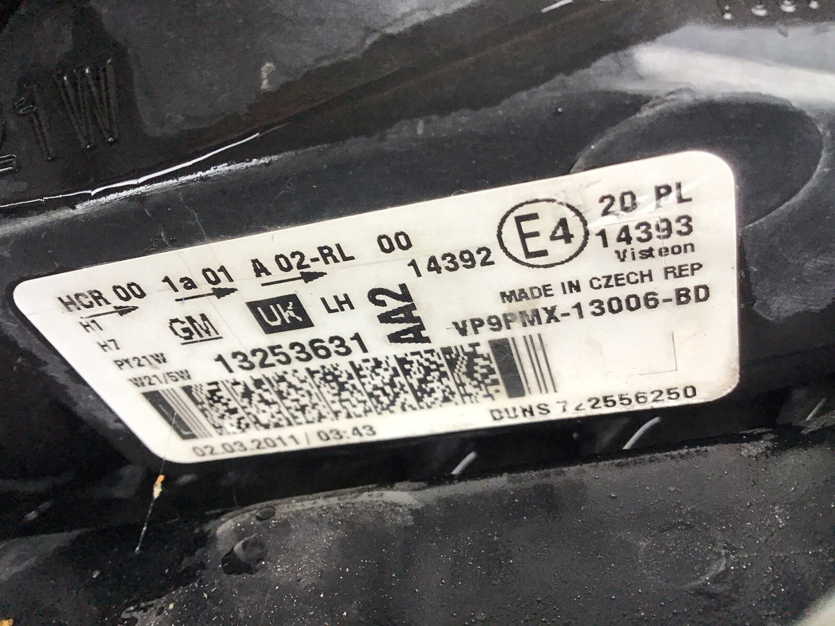 VAUXHALL MERIVA B PASSENGER'S SIDE N/S HEADLIGHT 13253631 2010 20154