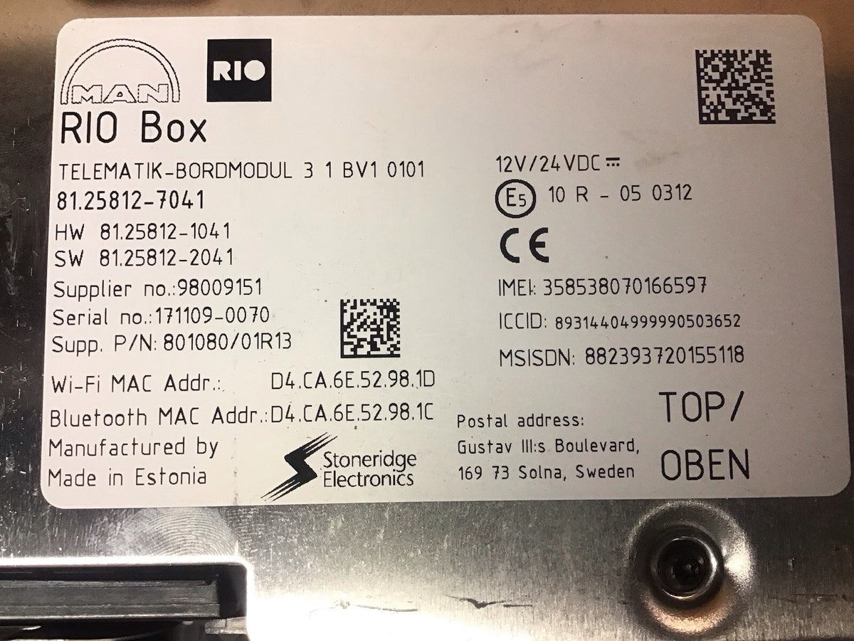 MAN TGX TGS TELEMATICS CONTROL UNIT RIO 81.25812 1041 81.27607 6000 2015 20206